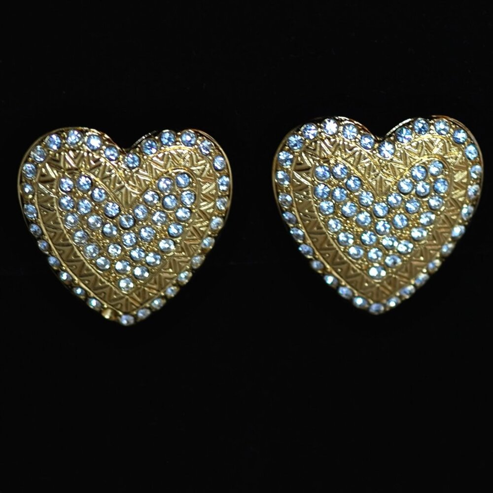 Yves Saint Laurent Large Jewelled Heart Earrings - Signed
